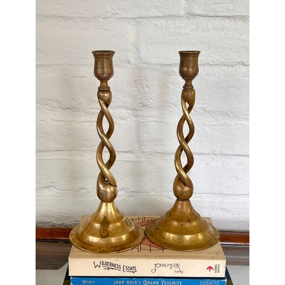 Twisted Brass Candle Holders, Vintage Matching Candlestick Holders - Picture 11 of 11